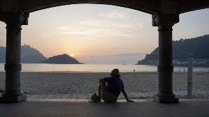 Plaża La Concha o zachodzie słońca, Donostia/San Sebastián