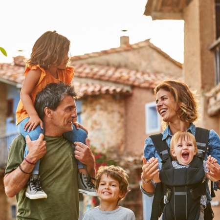 Family enjoying their holiday at a country house lodge in Spain