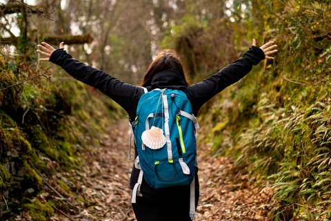 Un pèlerin parcourant le chemin de Compostelle