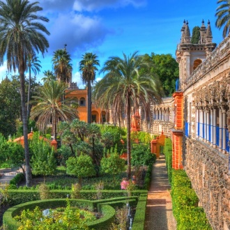 Gardens of the Real Alcázar Palace in Seville