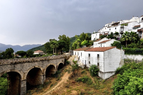 Panoramablick auf Jimena de la Frontera in Cádiz (Andalusien)