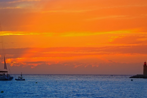 Sunset over the Andratx harbour. Majorca