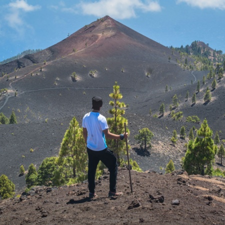 Tourist in the Cumbre Vieja Nature Reserve on the island of La Palma, Canary Islands