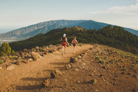 Runners along La Crestería in La Palma, Canary Islands