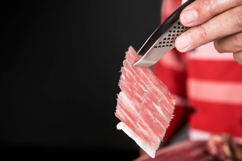 Detail of cut of Guijuelo Iberian ham