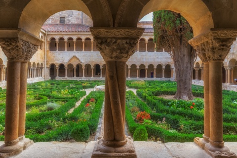 View of the cloister at the Monastery of Santo Domingo de Silos, Castilla y León 