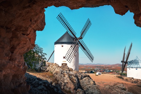 Détail des moulins de Consuegra dans la province de Tolède, Castille-La Manche