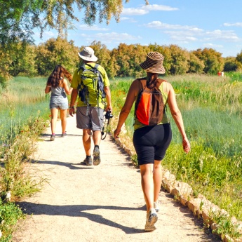 Tourists at the Tablas de Daimiel National Park in Ciudad Real, Castile-La Mancha