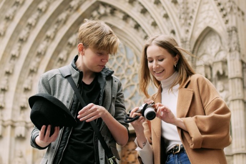 Tourists at the cathedral of Barcelona, Catalonia