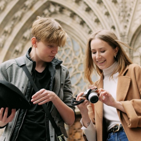 Tourists at the cathedral of Barcelona, Catalonia