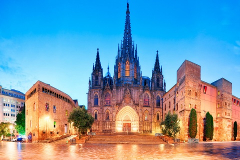 Façade of the Cathedral of Santa Eulalia in Barcelona