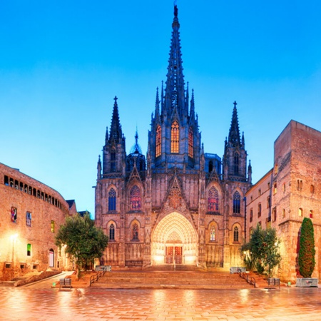 Façade of the Cathedral of Santa Eulalia in Barcelona