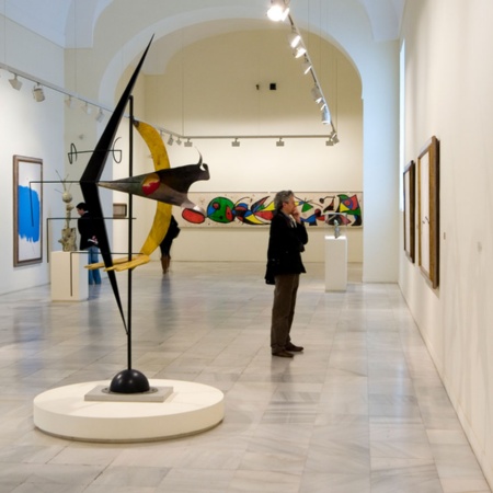 Hombre mirando las obras en el Museo Reina Sofía de Madrid