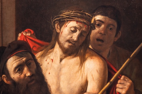 Ecce Homo by Caravaggio (Michelangelo Merisi, 1571-1610). Oil on canvas, 1606-1609. Private collection, in room 8