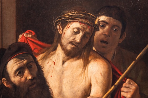 Ecce Homo by Caravaggio (Michelangelo Merisi, 1571-1610). Oil on canvas, 1606-1609. Private collection, in room 8