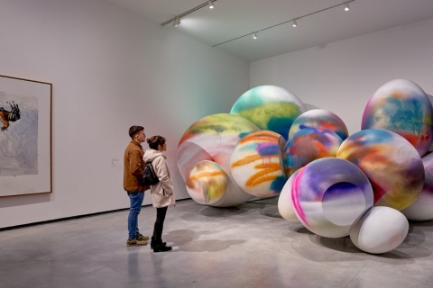 Tourists visiting the Helga de Alvear Museum of Contemporary Art in Caceres, Extremadura