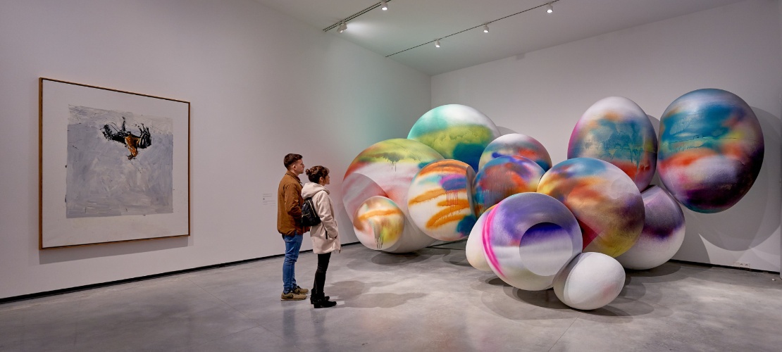 Tourists visiting the Helga de Alvear Museum of Contemporary Art in Caceres, Extremadura