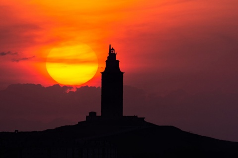  Herkulesturm bei Sonnenuntergang, Galicien