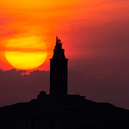 Torre de Hércules al atardecer, Galicia