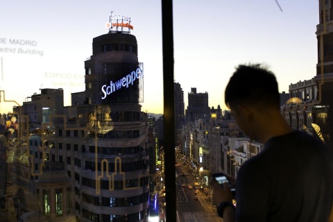 Blick auf den Plaza Callao von einer Terrasse aus