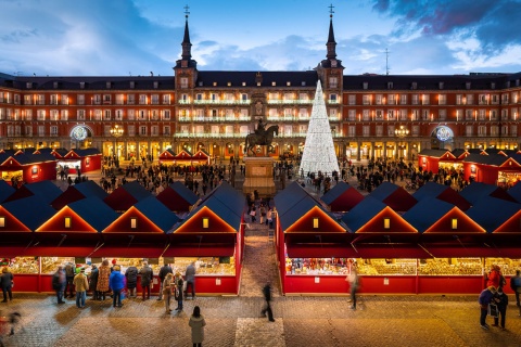 Mercado de Natal na Plaza Mayor de Madri