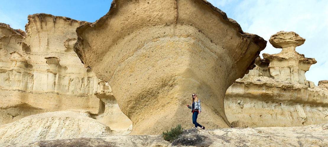 Tourist in the Gredas of Bolnuevo in Murcia