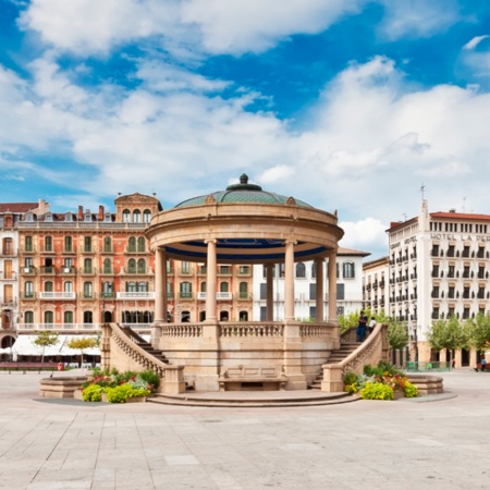 View of the Plaza del Castillo square in Pamplona, Navarre