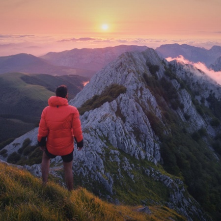 Escursionista sul Monte Anboto nel Parco Naturale dell