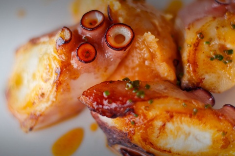 Pulpo con cachelos y aceite de pimentón