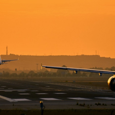 Aircraft taking off from Seville airport