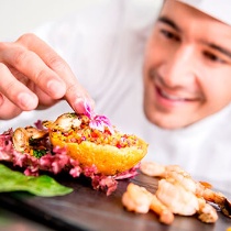 Chef plating food