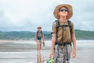  Pilgrims walking on a beach on the Northern Way