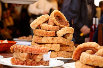 Platter of “torreznos” at the Pig Slaughter Festival in Burgo de Osma