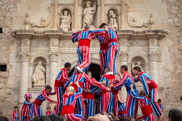 Castell human tower in the fiesta of La Mare de Déu de la Salut in Algemesí (Valencia)