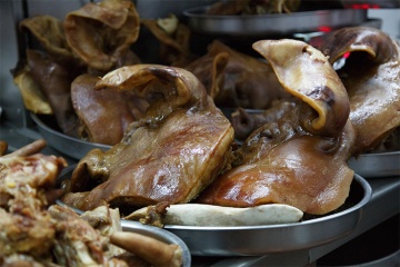 Meats from cocidos at the Feira do Cocido in Lalín (Pontevedra, Galicia)