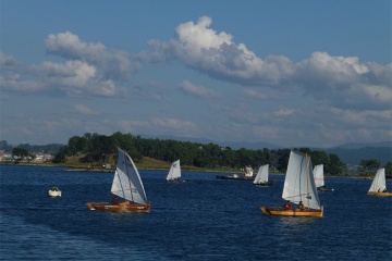 Dornas (fishing boats) racing at the Seafood Festival in O Grove (Pontevedra, Galicia)