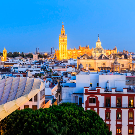 Views of the Giralda, over Seville's houses