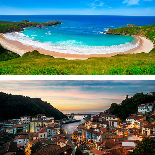 Above: Torimbia beach. Below: Cudillero, Asturias