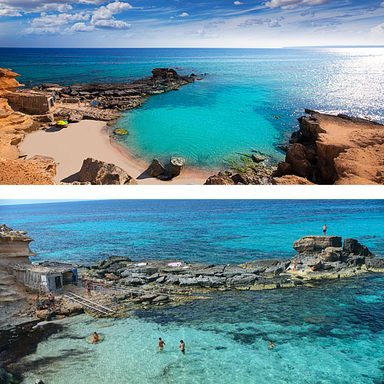 En haut : Plage d’Es Caló d'es Mort / En bas : Plage de Migjorn à Formentera ©IngoDC