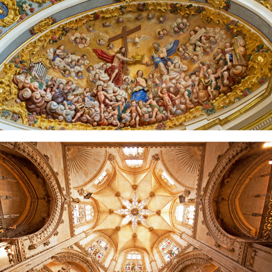 Arriba: Detalle de la Sacristía Mayor de la Catedral de Burgos, Castilla y León © Juan Carlos Marcos / Abajo: Bóveda de la Capilla de los Condestables de la Catedral de Burgos, Castilla y León