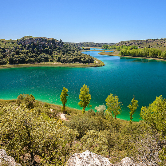 Panoramic view of the Lagunas de Ruidera in Ciudad Real, Castilla-La Mancha