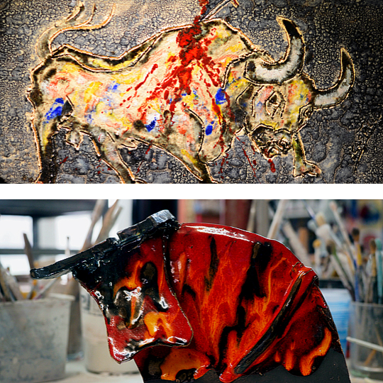 Top: Piece of pottery from Cuenca © Cerámica Luis del Castillo / Below: Pottery workshop in Cuenca © Cerámica Luis del Castillo