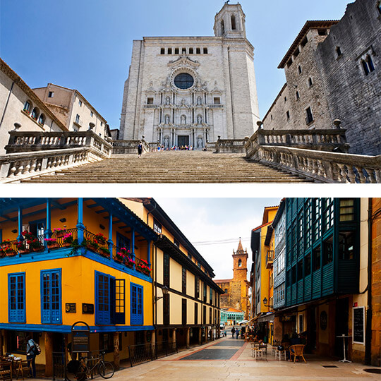 Ariba: Catedral de Girona. Abajo: Oviedo