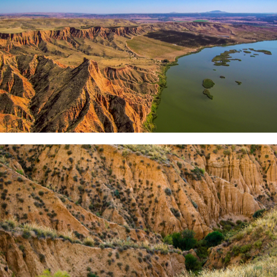 En haut et en bas : vue sur les Barrancas de Burujón, Tolède