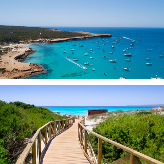 En haut : Cala Saona / En bas : Plage Es Migjorn