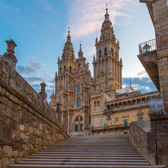 Veduta della cattedrale di Santiago de Compostela, Galizia.