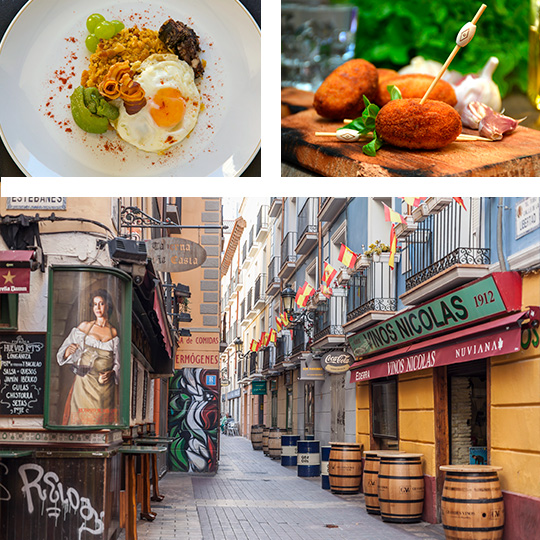 Barrio del Tubo de Zaragoza y tapas de migas y de croquetas