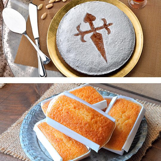 Top: Tarta de Santiago. Below: Sobaos Pasiegos