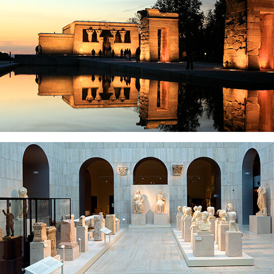 Templo de Debod y sala interior del MAN, Museo Arqueológico de Madrid