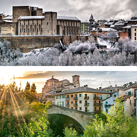 Arriba: Palacio de la Capitanía en Pamplona, invierno © Ayuntamiento de Pamplona. Abajo: Estella-Lizarra